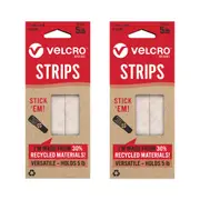 16pc Velcro Eco Collection Stick On Hook and Loop White Strips 6.35cm x 19mm