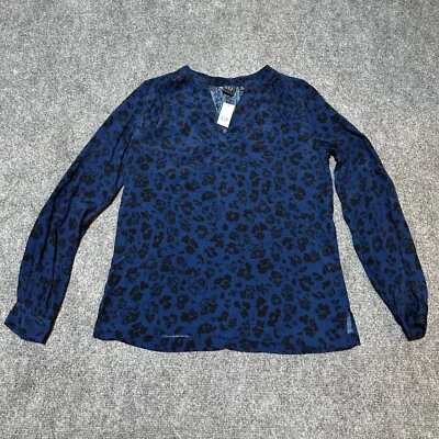 NEW Gap Shirt Womens Extra Small Blue Top Rayon Viscose V-Neck Long Sleeve