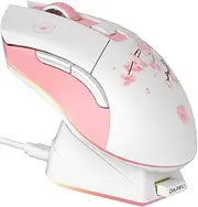 Sakura Pink Wireless Gaming Mouse with Charging Dock Rechargeable RGB,12K DPI,7 Programmable Buttons High-Precision Sensor [300IPS] [1000Hz] for PC Notebook Mac