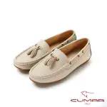 【CUMAR】悠遊輕井澤 - 簡約配色流蘇帆船鞋休閒鞋(米色)