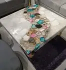 White Agate Coffee Table Top, Agate Stone Center Table Top, Living Room Decor