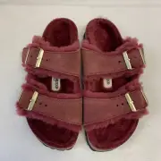 Birkenstock New w/ Box Arizona Shearling Maroon Suede Leather Regular SelectSize