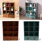 9-Cube Wooden Display Shelf With 2 Drawers Desktop Storage Unit Organizer
