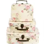 3 Pack Paperboard Suitcases Decorative Storage Box with Lids and Metal Handle