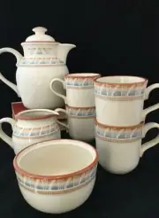 NWT Noritake SAND 'N SKY 8443 Coffee Pot/Server, 4 Cups/Mugs, Sugar/Creamer Set