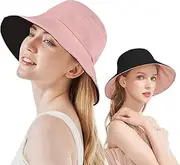 [OZ SMART SUN PROTECTION] Reversible Bucket Hat for Women, Silky Sun Hats for Summer/Spring, Wide Brim UPF 50 UV Protection Boonie with Chin Strap for Camping Fishing, Hiking, Sun Beach (Pink/Black)