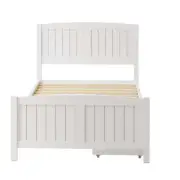 NNEED Wooden Bed Frame King Single with Trundle Drawers White