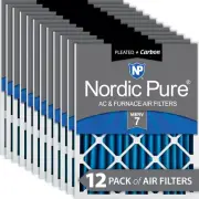 Nordic Pure 12x20x2 Pleated Air Filters MERV 7 Plus Carbon 12 Pack