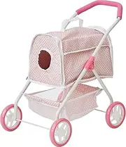 Polka Dots Princess Doll Animal Stroller with Detachable Toy Pet Carrier - Pet Doll Pram for 3 yrs and Up - Pink/Gray
