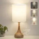Dimmable Small Table Lamp, Bedside Lamps Touch Control for White, Wood Grain
