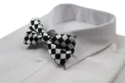 Mens White & Black Checkered Block Patterned Bow Tie