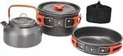 QSTDGVPW 3X Travel Cooking Set with Carry Case, Camping Cookware Including Frying Pan and Kettle for BBQ