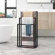 FOUBAM Black Metal Free Standing Towel Racks for Bathroom Towel Rack Stand,3 Tiers Floor Bath Towel Holder,Towel Organizers and Bathroom Storage for Laundry Room,Anti-Rust Chrome Ladder Towel Bar