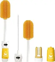 4-in-1 Set Water Bottle Cleaner Brush Silicone Brush Silicone Bottle Brush Gentle and Scratch-Free Bottle Brush Silicone for Cleaning Baby Bottles and Cups (Yellow)