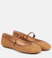 [Gianvito Rossi] Gianvito Rossi Carla raffia and leather ballet flats AU 10.5 brown