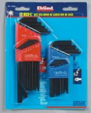 NEW! EKLIND Long & Short Arm Metric & SAE Hex L Key Set 22-Piece 10022