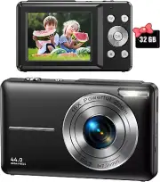 Compact1080P Digital Camera for Kids with 32GB SD Card, 16X Digital Zoom Black