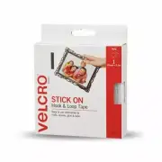 VELCRO® Brand 25mm x 2.5m White Stick On Hook And Loop Tape