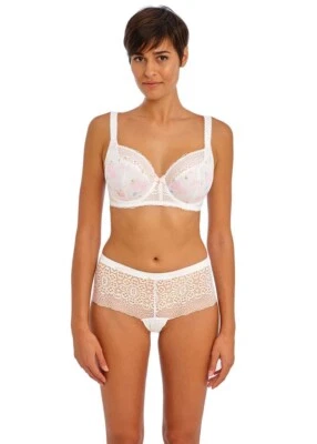 FREYA DAYDREAMING FLORA WHITE UNDERWIRE PLUNGE BRA & SHORT SET SIZE 30F / 8F