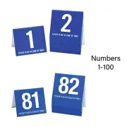 Plastic Table Numbers 1-100, Tent Style, Blue w/white number, Free shipping