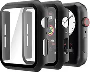 [Hianjoo] (2 Pack) Case Compatible with Apple Watch SE Series 6 Series 5 Series 4 44mm, Built-in Thin HD Tempered Glass Screen Protector Overall Cover Replacement for iwatch Series SE/6/5/4, Black