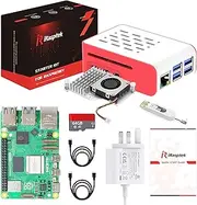 iRasptek Raspberry Pi 5 16GB Starter Kit - 64GB Edition Pre-Installed by OS-Bookworm (Red and White Case)