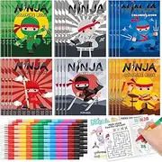 Motipuns 24 Ninja Theme Coloring Book with 24 Stacking Crayons for Kid Mini Drawing Book Bulk Ninja Theme Party Favor for Valentine's Day Party Supplie Goodie Bag Stuffer Carnival Prize Classroom Gift