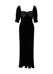 Rixo Celia Bow-embellished Velvet Maxi Dress - Black - 10 (UK 10 / S) 10 (UK 10 / S)