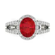 2.24 Oval Halo split shank Ruby Promise Wedding Engagement Ring 14k White Gold