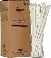 [Blowholes] Milkshake Size Eco-Friendly, Long-Lasting Paper Straws (Individually Wrapped) 180 Count