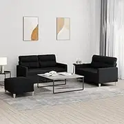 Generic 3 Piece Sofa Set with Cushions Black Fabric,3201580