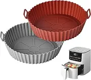 [KitchenRaku] Air Fryer Silicone Pot, 2PCS Reusable Round Air Fryer Basket Replacement of Parchment Paper Liners, Non-Stick Air Fryer Liner Accessories for, Oven, Microwave (Gray + Brown, 16.5cm)