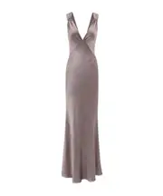 cross-back dress in silk satin FR38 grey-brown rose