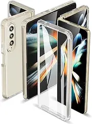 [ORETECH] Samsung Galaxy Z Fold 4 Case Built in Screen Protector,Camera Protection Anti-Yellowing Scratch Resistant Non-Slip Transparent Matte Hard PC Case Front Protective Case for Z Fold 4-Clear