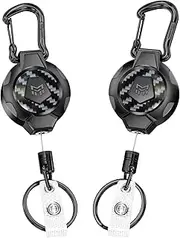 MNGARISTA 2-Pack Upgraded Version Retractable Keychain, 283.5 g Retraction, 80 cm Stainless Steel Cord, Heavy Duty Carabiner Badge Holder, 3K Carbon Fiber ID Badge Reel with Badge Strap and Key Ring