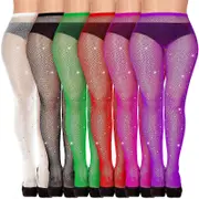 6 Pairs Rhinestone Fishnet Stockings Glitter Fishnet Tights Pantyhose High Waist Mesh Stockings for Women Girls