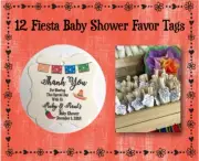 12 Baby Fiesta Favor Tags - 2" Square Flourish