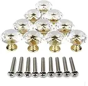 TopHomer 10 PCS Crystal Drawer Knobs Diamond Shape Design Crystal Clear Glass Knobs Transparent-Gold Base for Cabinet Dresser Cupboard Wardrobe Bookcase