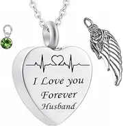 DOTUIARG Angel Wing Cremation Necklace Birthstone Crystal Pendant Ashes Memorial Keepsake Pendant Stainless Steel Jewelry for Papa