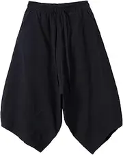 [DOSLAVIDA] Men's Cotton Linen Capri Pants Casual Elastic Waist Baggy Harem Pants Lightweight Loose Fit Yoga Beach Shorts
