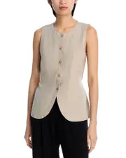 Eileen Fisher Linen Round Neck Long Vest