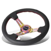 NRG REINFORCED 350MM 3" DEEP NEO CHROME SPOKES RED STITCH LEATHER STEERING WHEEL