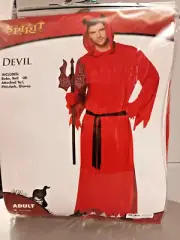 Spirit- Men's Devil Costume Halloween L/XL, Robe, Belt W/Tail, Pitchfork, Gloves