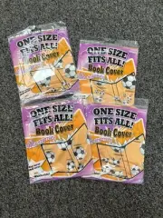 Stretchable Book Covers Lot Of 4 Soccer Pattern One Size Fits All Textbook NEW