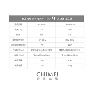 CHIMEI 奇美 DF-16T0SG 16吋 DC馬達 微電腦 遙控 風扇