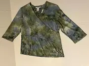 New Women's Only 9 blue and green V-Neck stitch work with sequins shirt sz 14/16