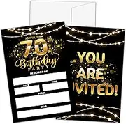 70th Birthday Invitations, Birthday Party Invitations For Women Men, 70 Year Old Birthday Invites, Black Gold Birthday Party Decorations Favors, 20 Invitations with 20 Envelopes - C03