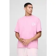 Mens Pink Oversized Heavyweight Hearts Applique T-Shirt