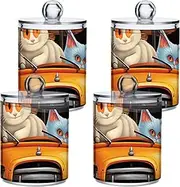 GAIREG Cats on Halloween Truck Plastic Cotton Swab Holder, Cotton Swabs Organizer 4 Pack