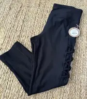 Cali Women’s Athletic Black Leggings Cross Cross Sheer Size Small NWT $48